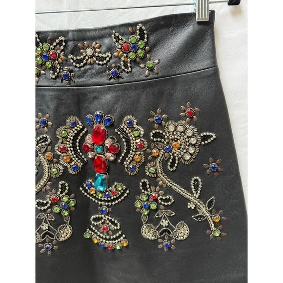 Nasty Gal Embellished Beaded Genuine Leather Mini Skirt - Picture 4 of 7
